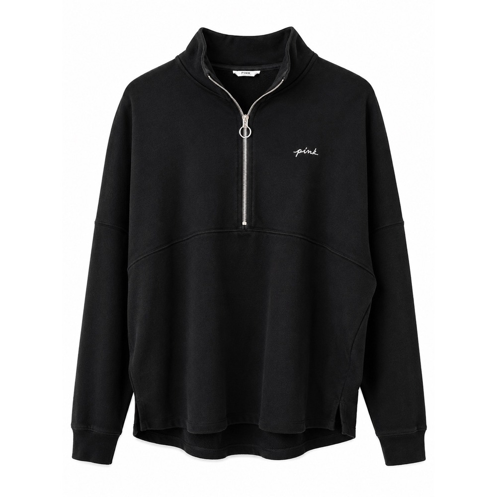 Victoria's Secret PINK Quarter Zip Pullover Sweatshirt Black Love Pink Large
